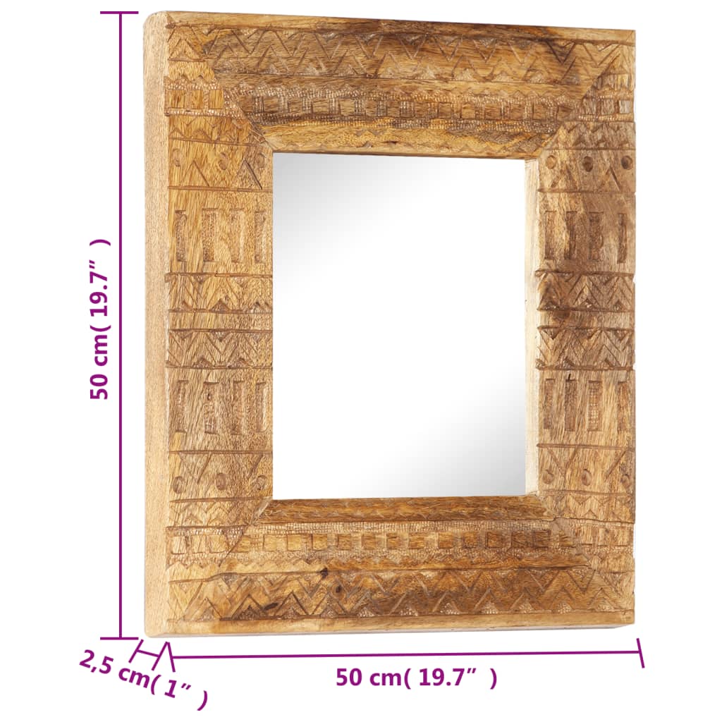 Spiegel handgesneden 50x50x2,5 cm massief mangohout is nu te koop bij PeponiXL, paradijselijk wonen!