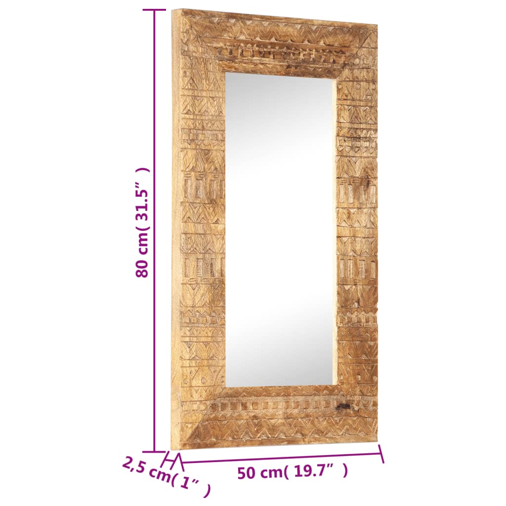Spiegel handgesneden 80x50x2,5 cm massief mangohout is nu te koop bij PeponiXL, paradijselijk wonen!