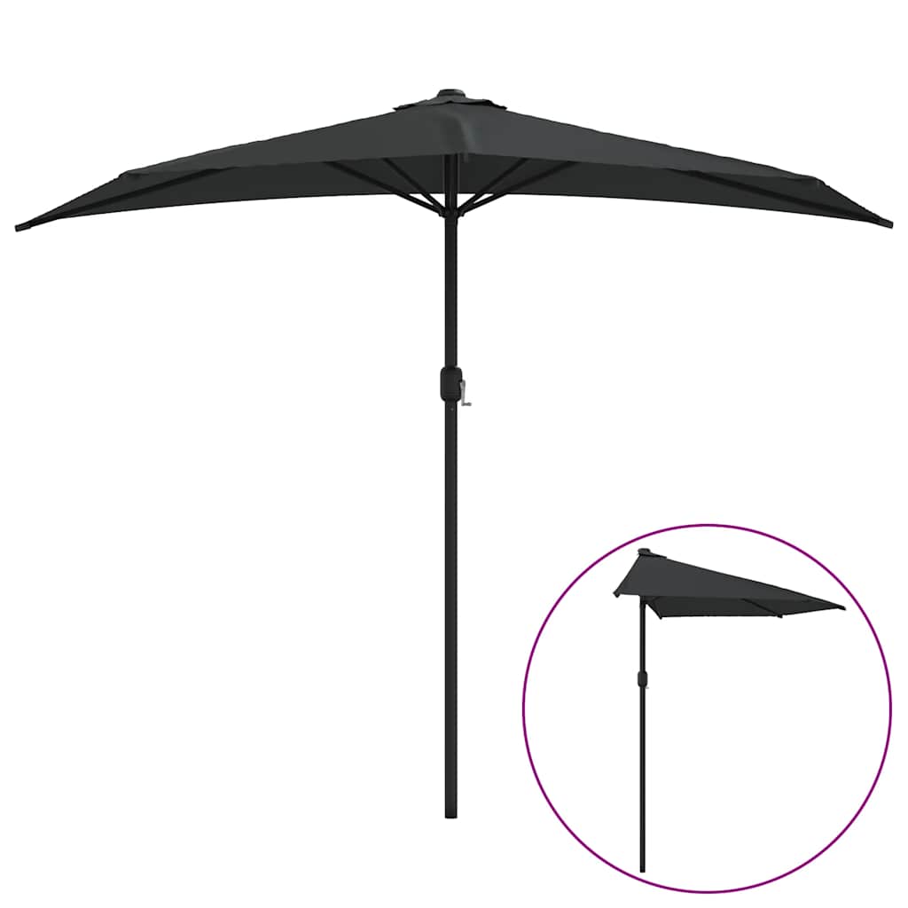 Balkonparasol half met aluminium paal 270x144x222 cm zwart is nu te koop bij PeponiXL, paradijselijk wonen!