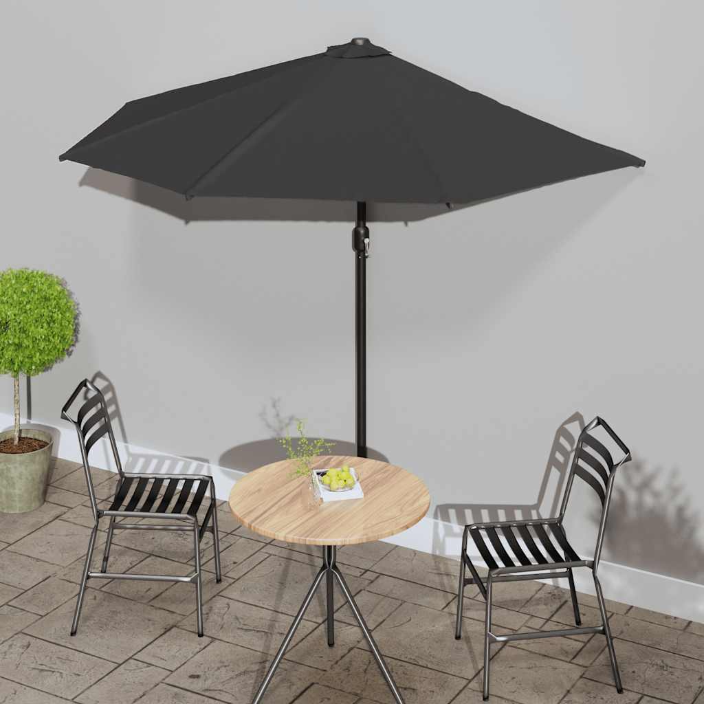 Balkonparasol half met aluminium paal 270x144x222 cm zwart is nu te koop bij PeponiXL, paradijselijk wonen!