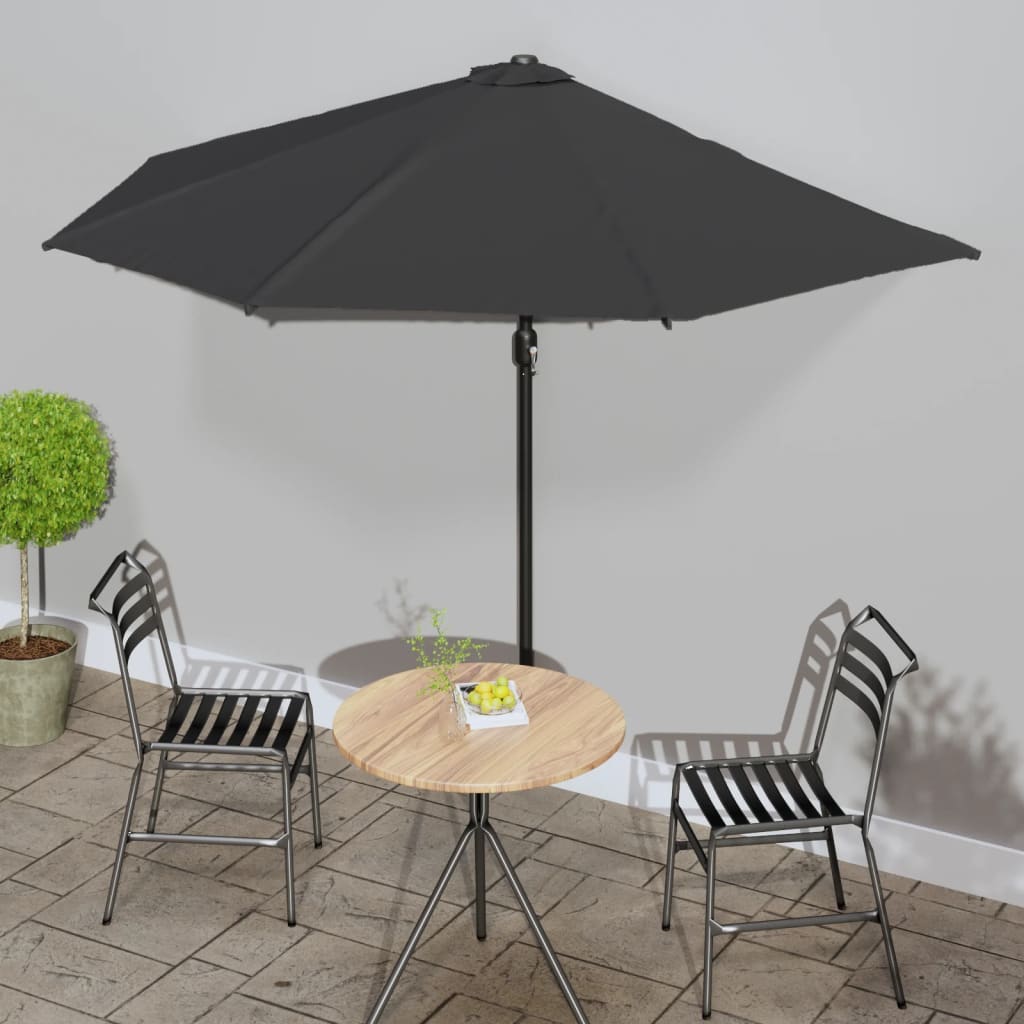 Balkonparasol half met aluminium paal 300x155x223 cm zwart is nu te koop bij PeponiXL, paradijselijk wonen!