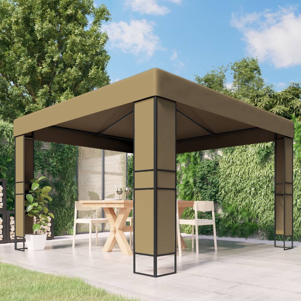 Prieel met dubbel dak 180 g/m² 3x3x2,7 m taupe is nu te koop bij PeponiXL, paradijselijk wonen!
