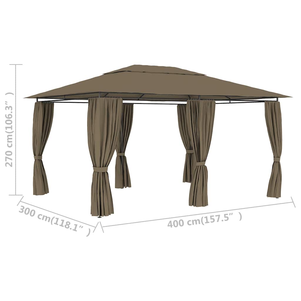 Tuinpaviljoen met gordijnen 180 g/m² 4x3 m taupe is nu te koop bij PeponiXL, paradijselijk wonen!