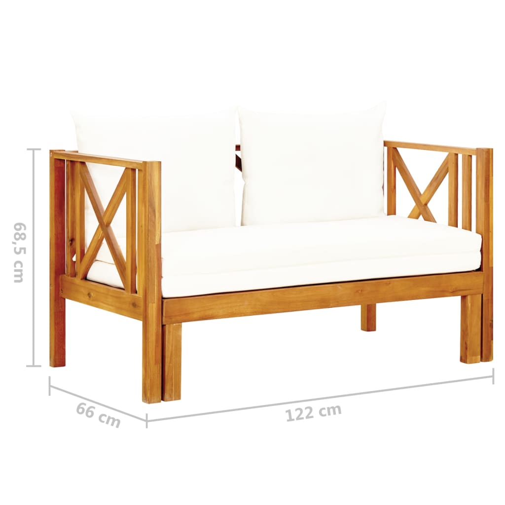 Tuinbank 2-zits met kussens 122 cm massief acaciahout is nu te koop bij PeponiXL, paradijselijk wonen!