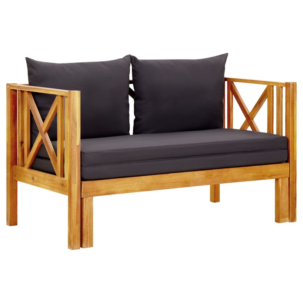 Tuinbank 2-zits met kussens 122 cm massief acaciahout is nu te koop bij PeponiXL, paradijselijk wonen!