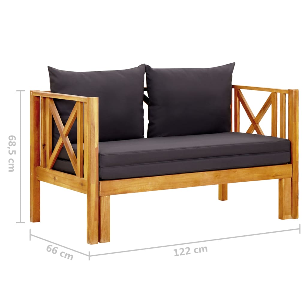 Tuinbank 2-zits met kussens 122 cm massief acaciahout is nu te koop bij PeponiXL, paradijselijk wonen!