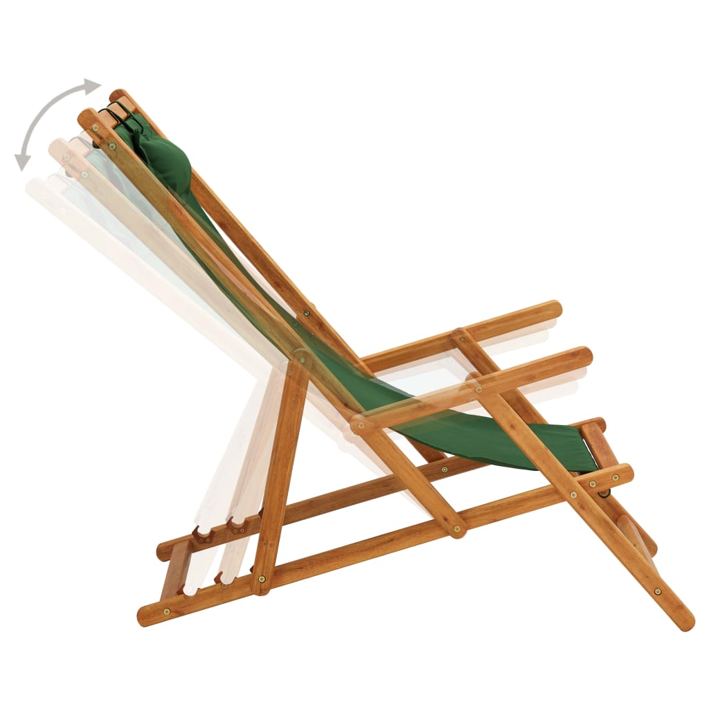 Strandstoel inklapbaar massief eucalyptushout en stof groen is nu te koop bij PeponiXL, paradijselijk wonen!
