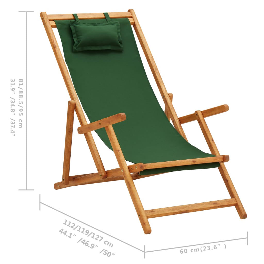 Strandstoel inklapbaar massief eucalyptushout en stof groen is nu te koop bij PeponiXL, paradijselijk wonen!