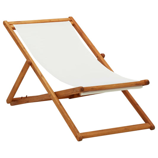 Strandstoel inklapbaar eucalyptushout en stof crèmewit is nu te koop bij PeponiXL, paradijselijk wonen!