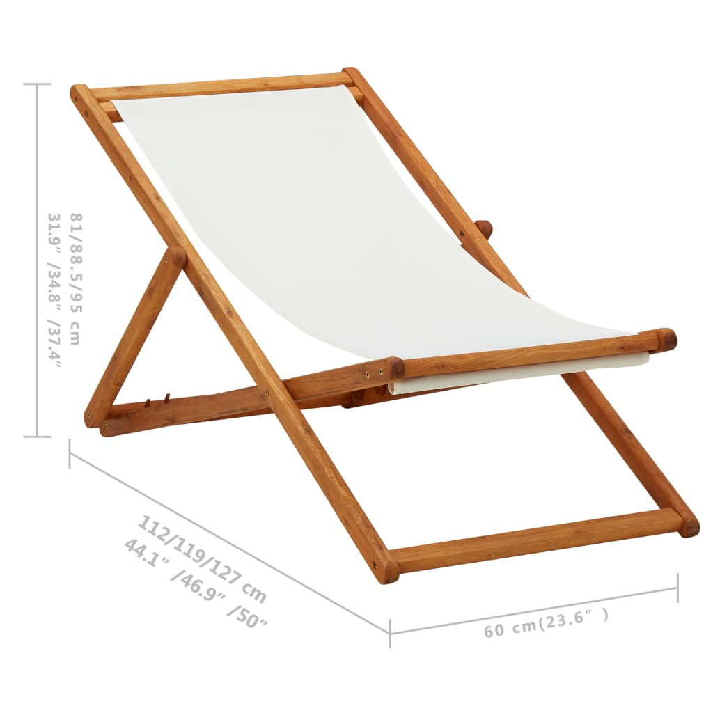 Strandstoel inklapbaar eucalyptushout en stof crèmewit is nu te koop bij PeponiXL, paradijselijk wonen!