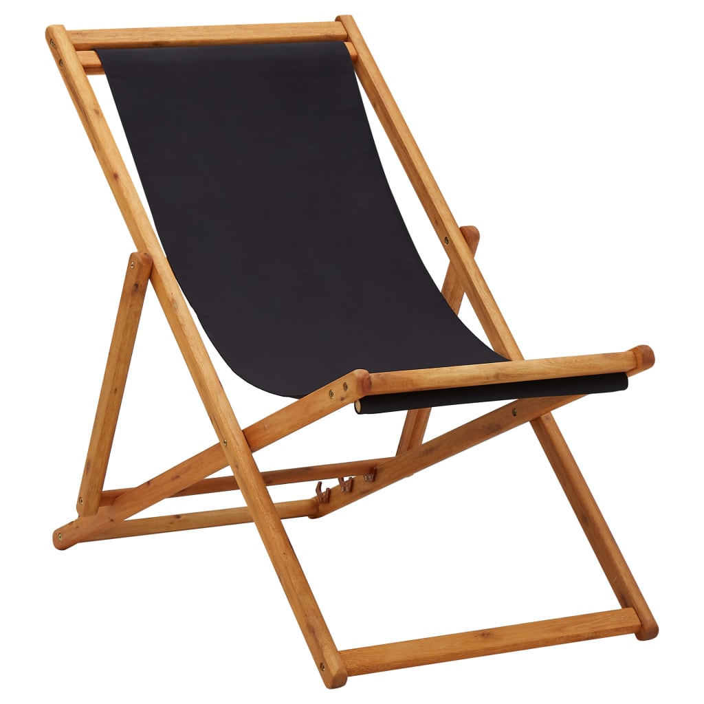 Strandstoel inklapbaar eucalyptushout en stof zwart is nu te koop bij PeponiXL, paradijselijk wonen!
