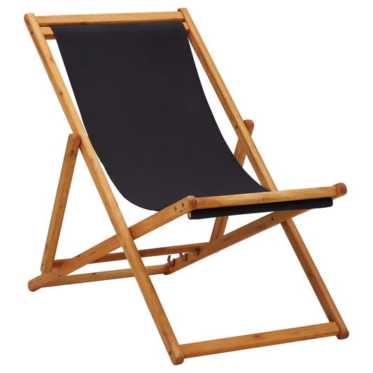 Strandstoel inklapbaar eucalyptushout en stof zwart is nu te koop bij PeponiXL, paradijselijk wonen!