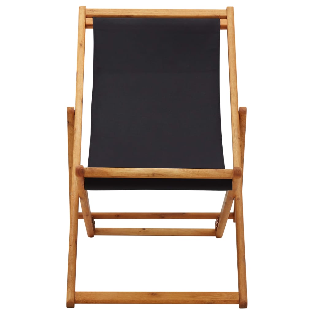 Strandstoel inklapbaar eucalyptushout en stof zwart is nu te koop bij PeponiXL, paradijselijk wonen!