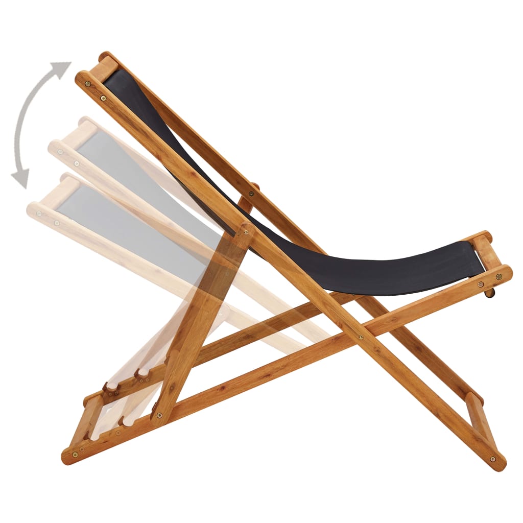 Strandstoel inklapbaar eucalyptushout en stof zwart is nu te koop bij PeponiXL, paradijselijk wonen!