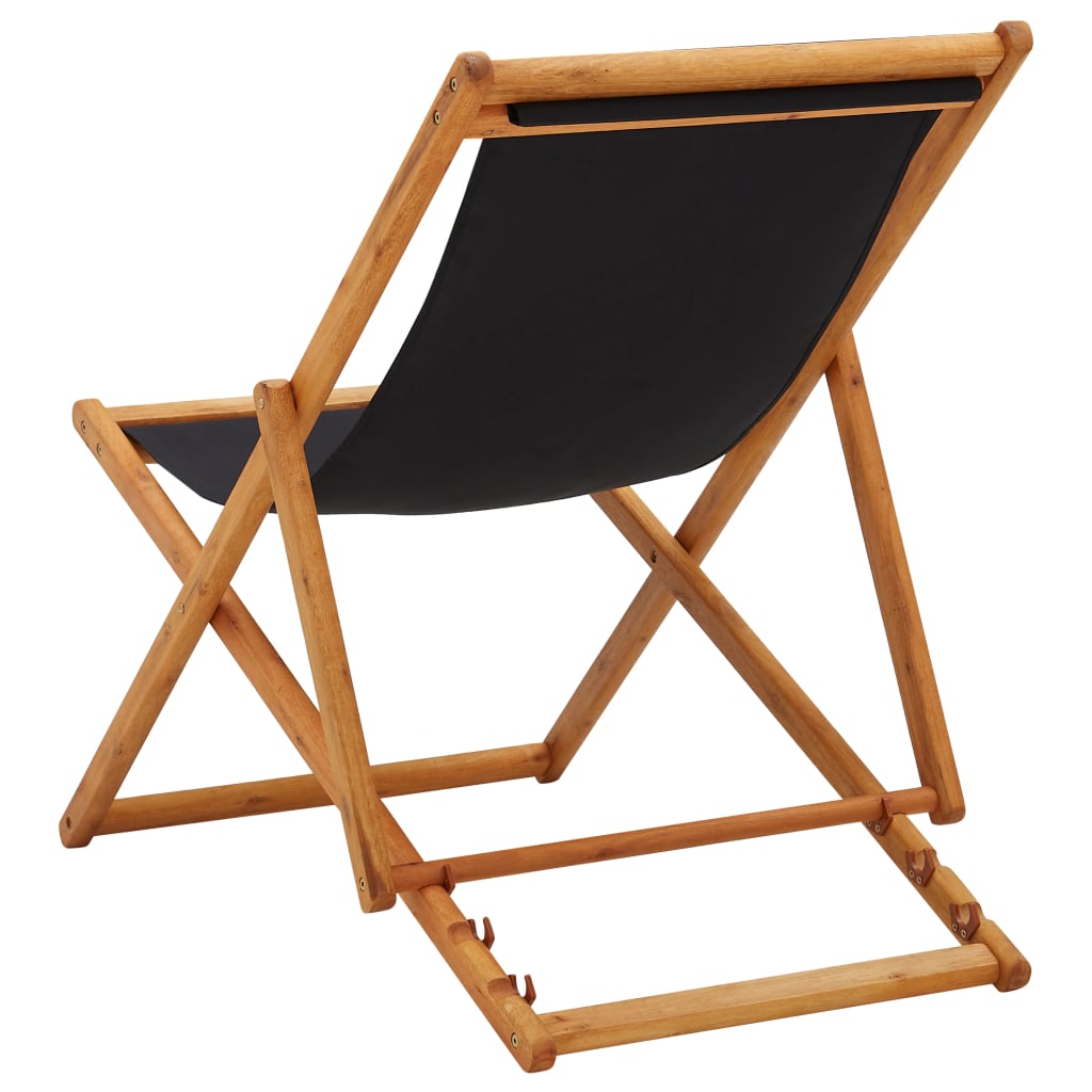 Strandstoel inklapbaar eucalyptushout en stof zwart is nu te koop bij PeponiXL, paradijselijk wonen!