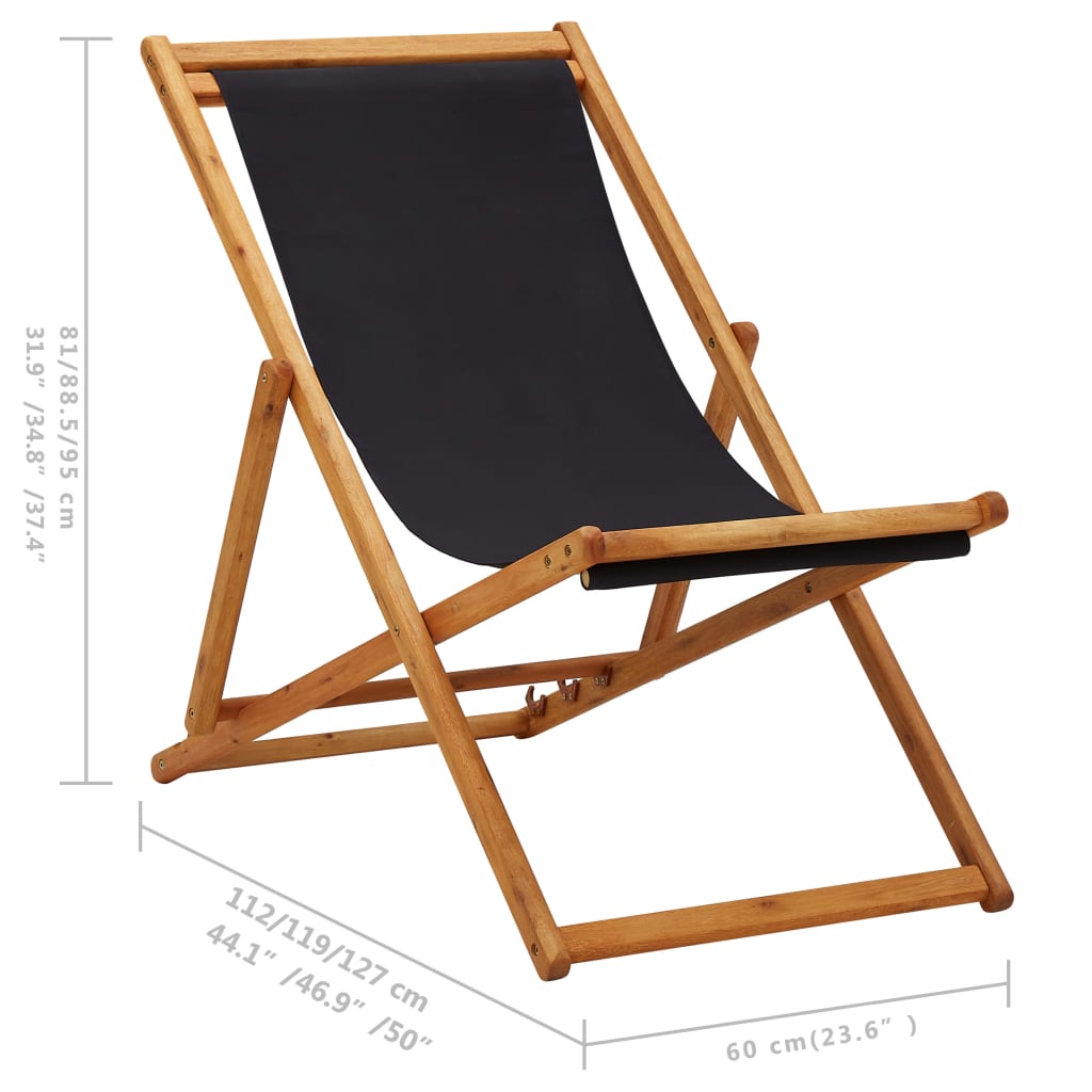 Strandstoel inklapbaar eucalyptushout en stof zwart is nu te koop bij PeponiXL, paradijselijk wonen!