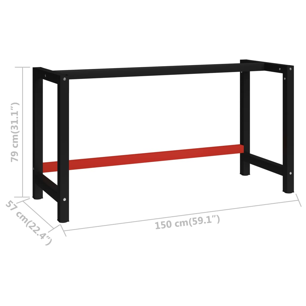 Werkbankframe 150x57x79 cm metaal zwart en rood is nu te koop bij PeponiXL, paradijselijk wonen!