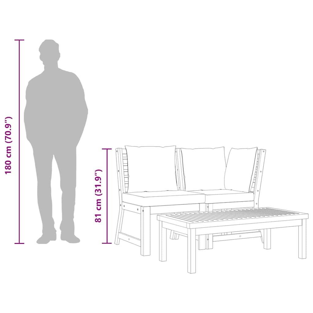 3-delige Loungeset met crèmekleurige kussens massief acaciahout is nu te koop bij PeponiXL, paradijselijk wonen!