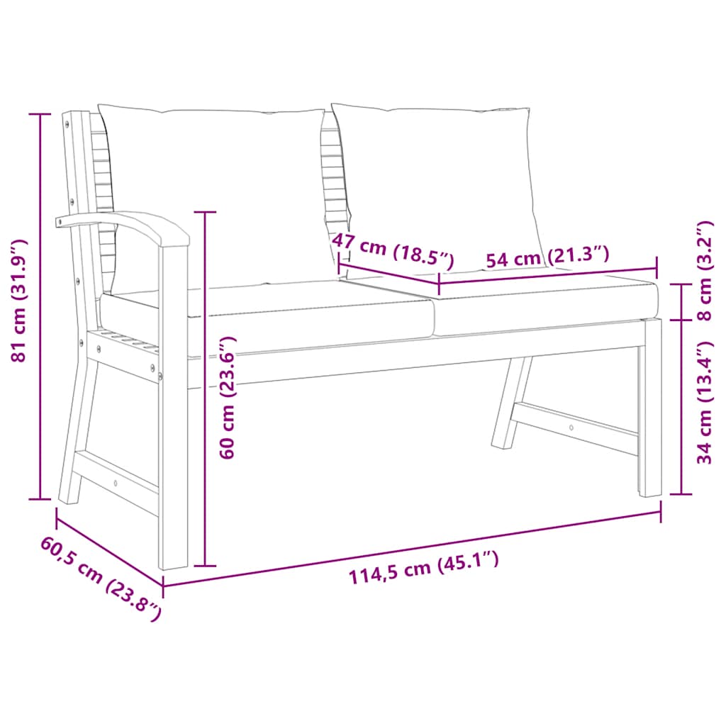 Tuinbank met crèmekleurig kussen 114,5 cm massief acaciahout is nu te koop bij PeponiXL, paradijselijk wonen!