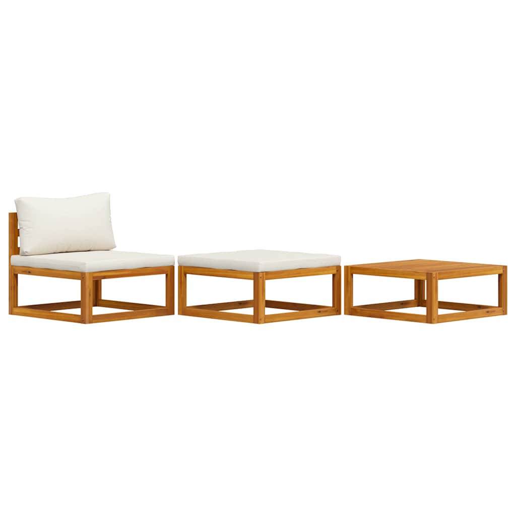 3-delige Loungeset met crèmekleurige kussens massief acaciahout is nu te koop bij PeponiXL, paradijselijk wonen!