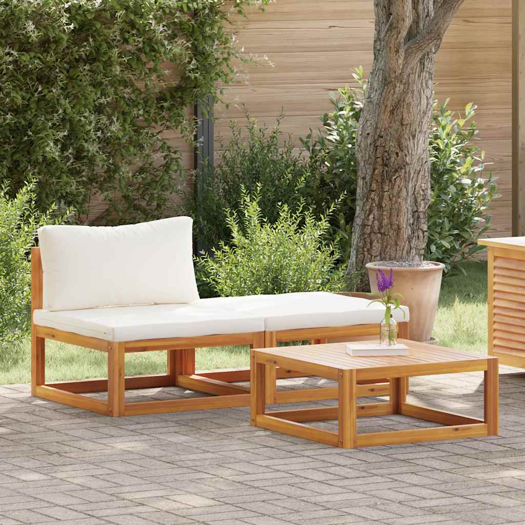 3-delige Loungeset met crèmekleurige kussens massief acaciahout is nu te koop bij PeponiXL, paradijselijk wonen!