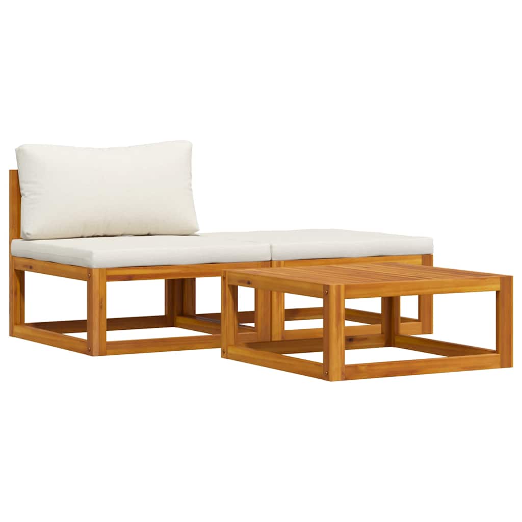 3-delige Loungeset met crèmekleurige kussens massief acaciahout is nu te koop bij PeponiXL, paradijselijk wonen!