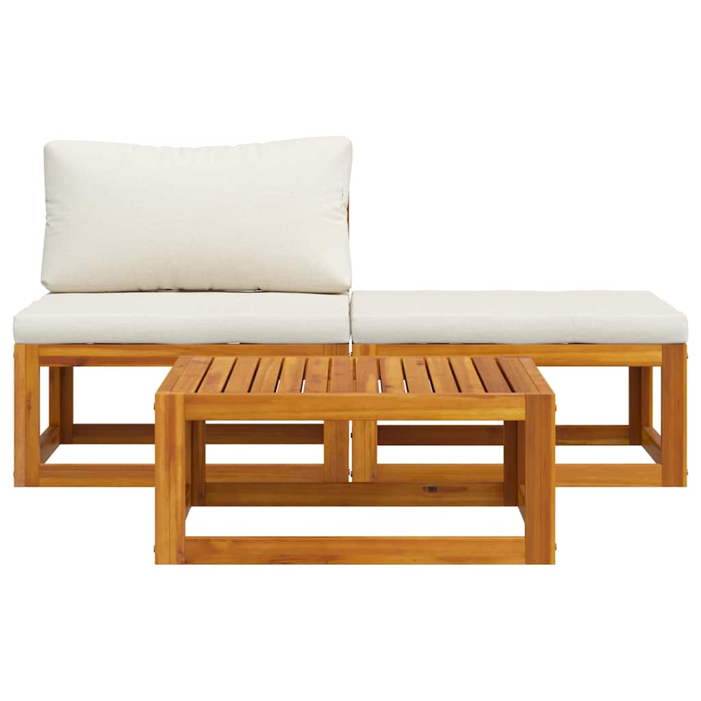 3-delige Loungeset met crèmekleurige kussens massief acaciahout is nu te koop bij PeponiXL, paradijselijk wonen!