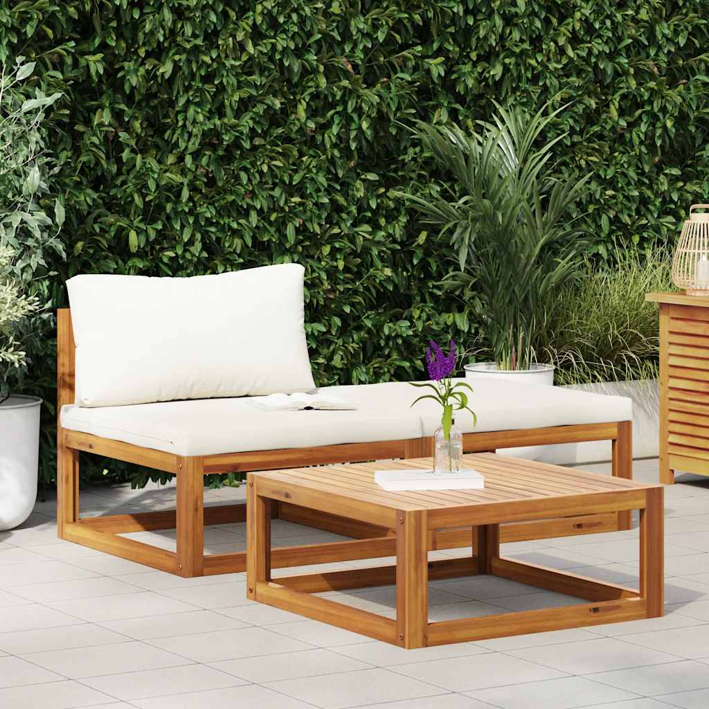 3-delige Loungeset met crèmekleurige kussens massief acaciahout is nu te koop bij PeponiXL, paradijselijk wonen!
