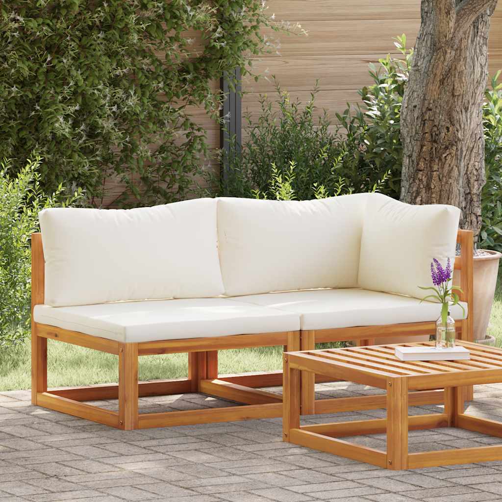 2-delig Bankstel met crèmewitte kussens massief acaciahout is nu te koop bij PeponiXL, paradijselijk wonen!