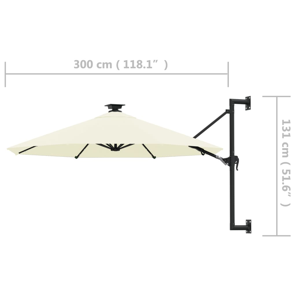 Wandparasol met LED's 300 cm zandkleurig is nu te koop bij PeponiXL, paradijselijk wonen!