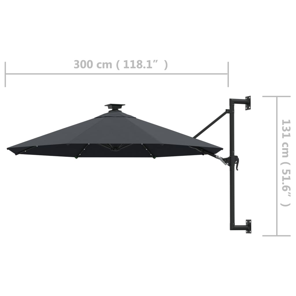 Wandparasol met LED's 300 cm antracietkleurig is nu te koop bij PeponiXL, paradijselijk wonen!