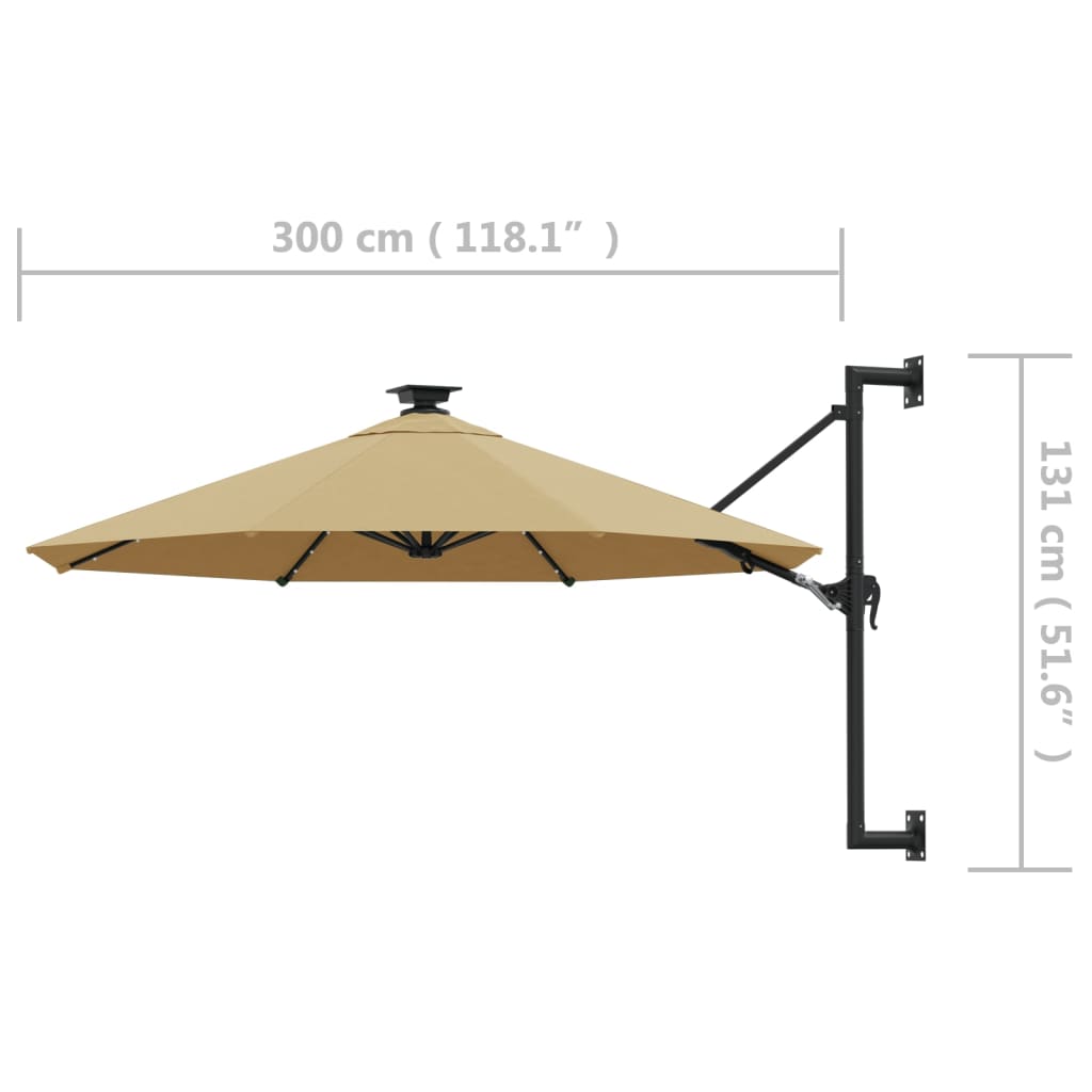 Wandparasol met LED's 300 cm taupe is nu te koop bij PeponiXL, paradijselijk wonen!
