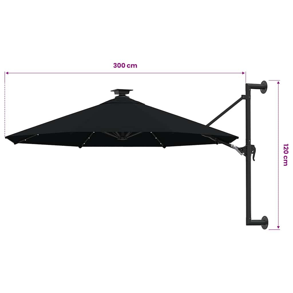Wandparasol met LED's 300 cm zwart is nu te koop bij PeponiXL, paradijselijk wonen!