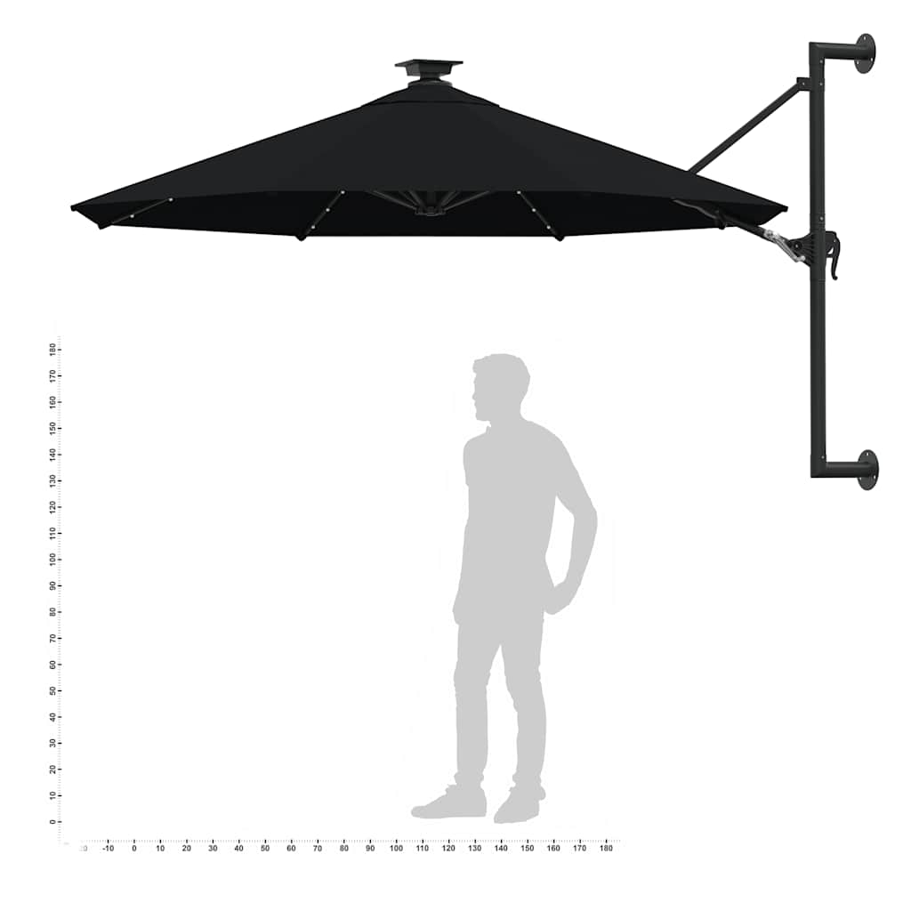 Wandparasol met LED's 300 cm zwart is nu te koop bij PeponiXL, paradijselijk wonen!