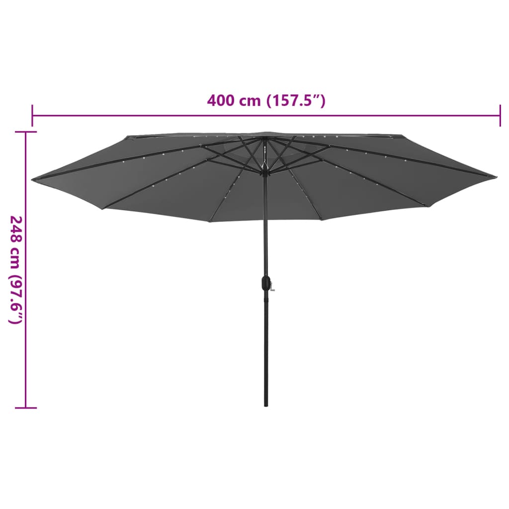 Parasol met LED-verlichting 400 cm antracietkleurig is nu te koop bij PeponiXL, paradijselijk wonen!