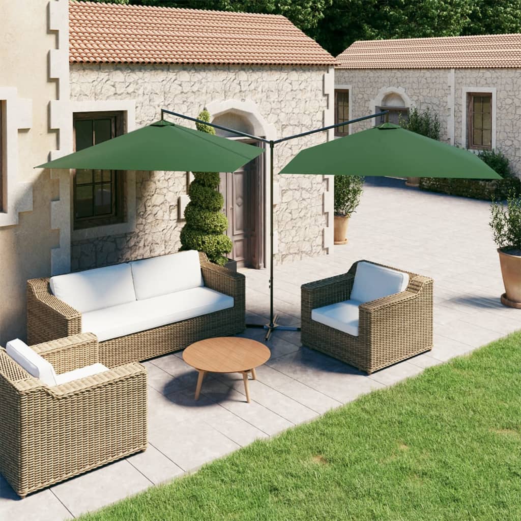 Parasol dubbel met stalen paal 600x300 cm groen is nu te koop bij PeponiXL, paradijselijk wonen!