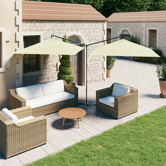 Parasol dubbel met stalen paal 600x300 cm zandkleurig is nu te koop bij PeponiXL, paradijselijk wonen!