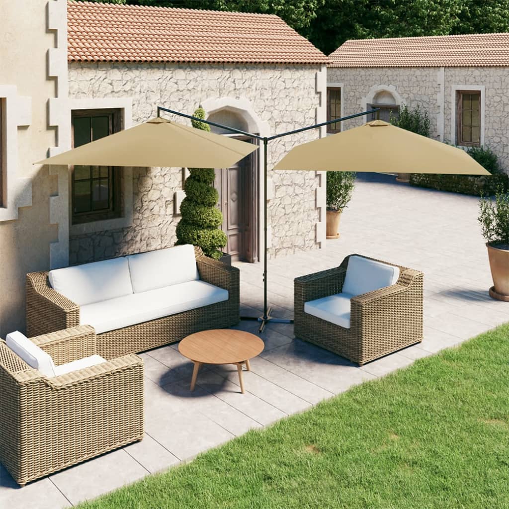 Parasol dubbel met stalen paal 600x300 cm taupe is nu te koop bij PeponiXL, paradijselijk wonen!