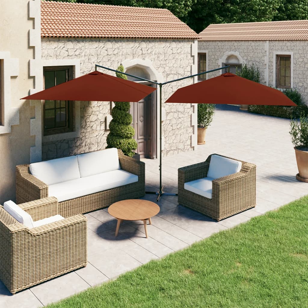 Parasol dubbel met stalen paal 600x300 cm terracottakleurig is nu te koop bij PeponiXL, paradijselijk wonen!