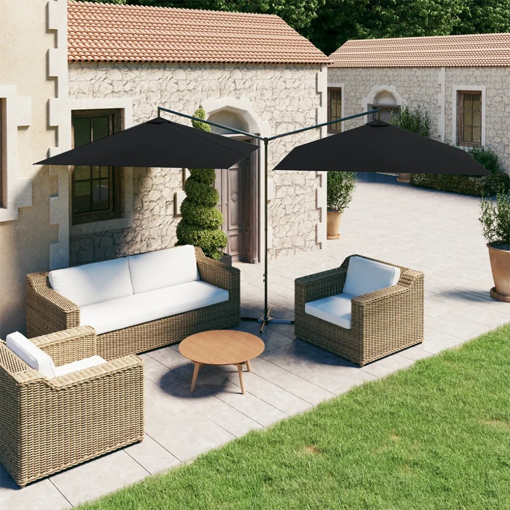 Parasol dubbel met stalen paal 600x300 cm zwart is nu te koop bij PeponiXL, paradijselijk wonen!