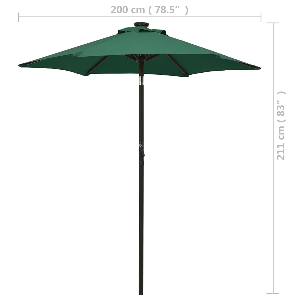 Parasol met LED-verlichting 200x211 cm aluminium groen is nu te koop bij PeponiXL, paradijselijk wonen!