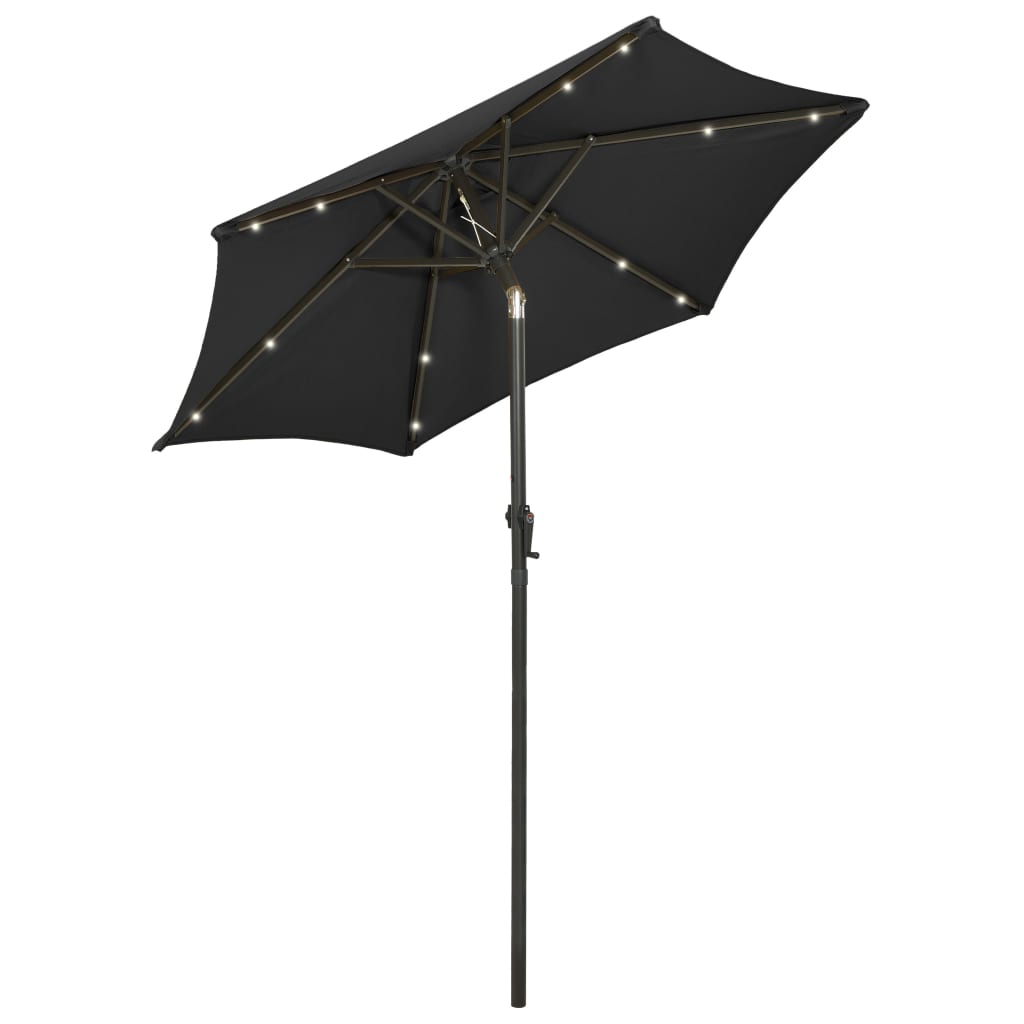 Parasol met LED-verlichting 200x211 cm aluminium zwart is nu te koop bij PeponiXL, paradijselijk wonen!