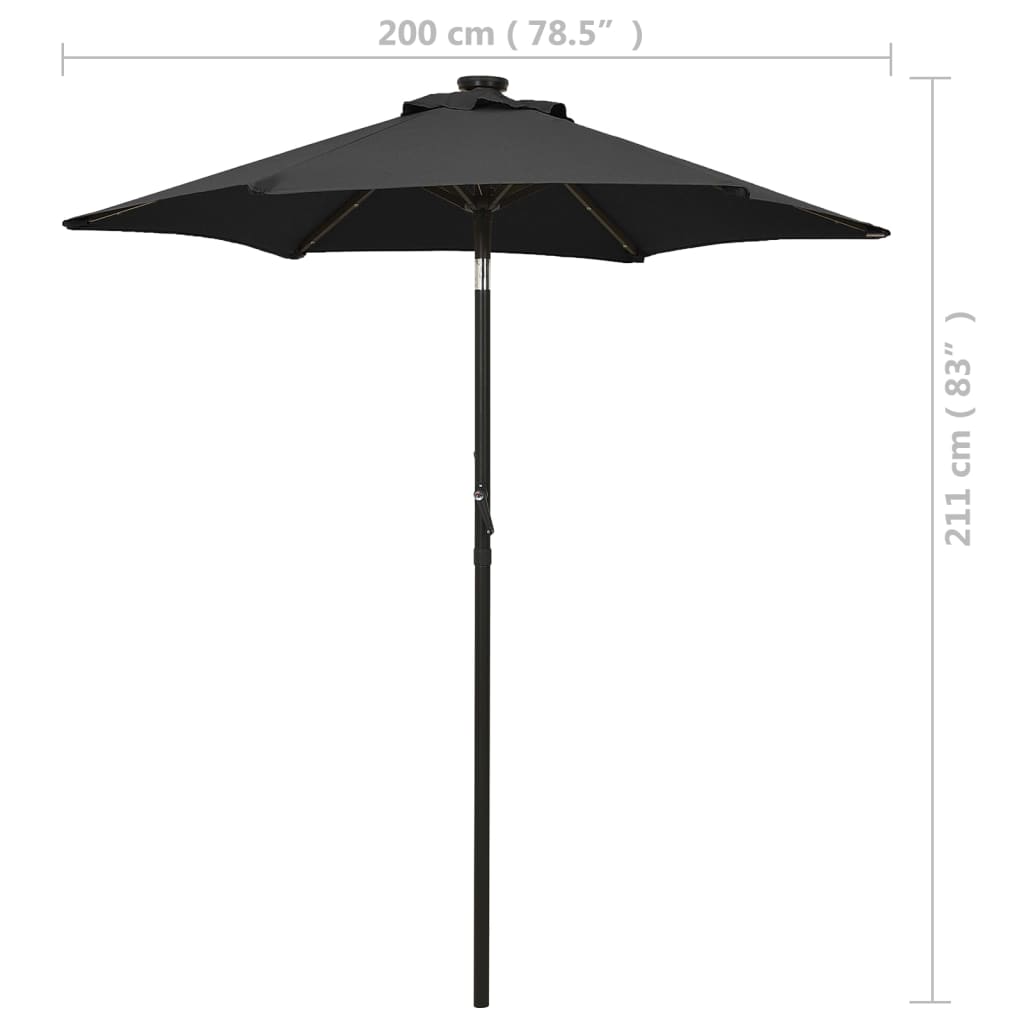 Parasol met LED-verlichting 200x211 cm aluminium zwart is nu te koop bij PeponiXL, paradijselijk wonen!