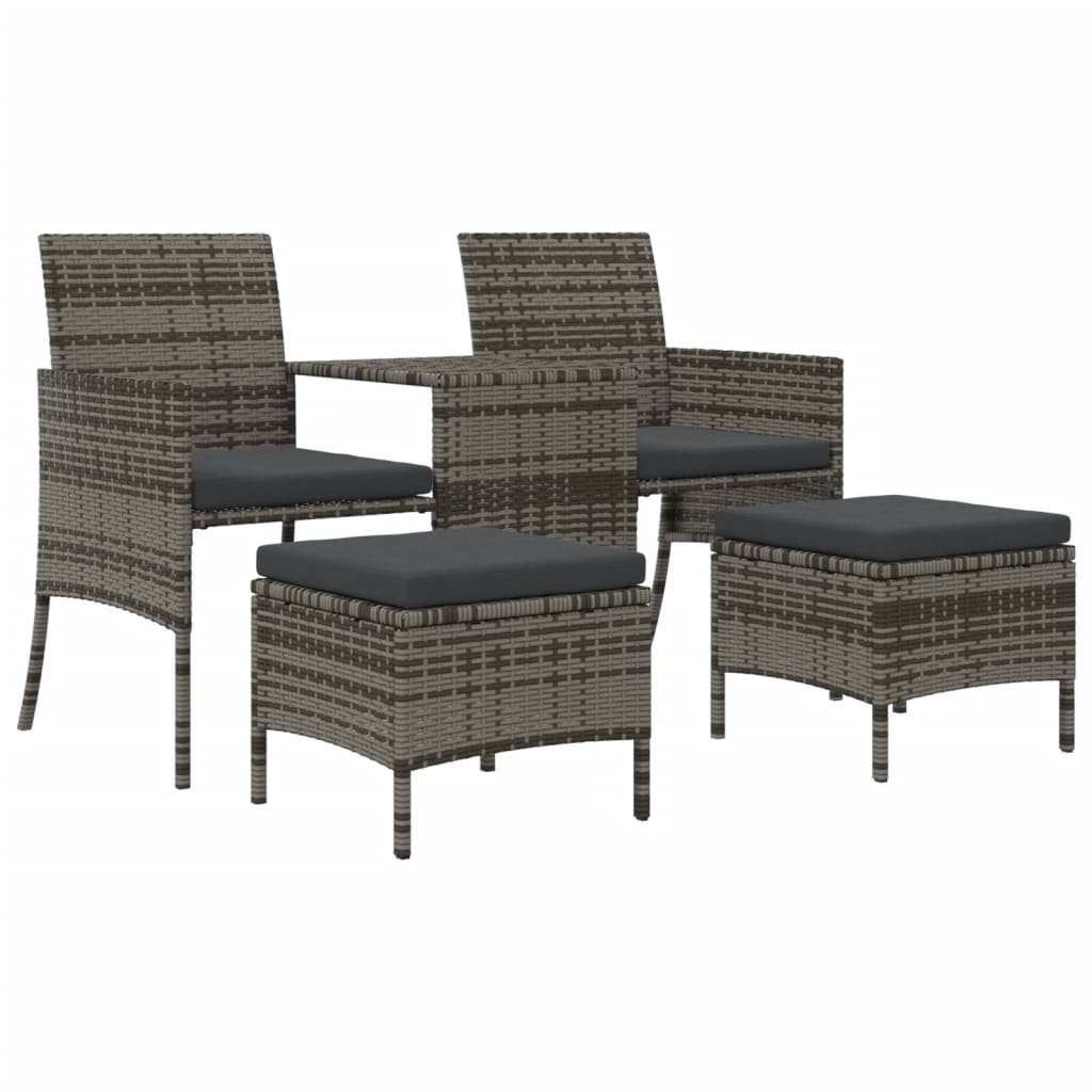 Tuinbank met tafeltje en krukken tweezits poly rattan grijs is nu te koop bij PeponiXL, paradijselijk wonen!