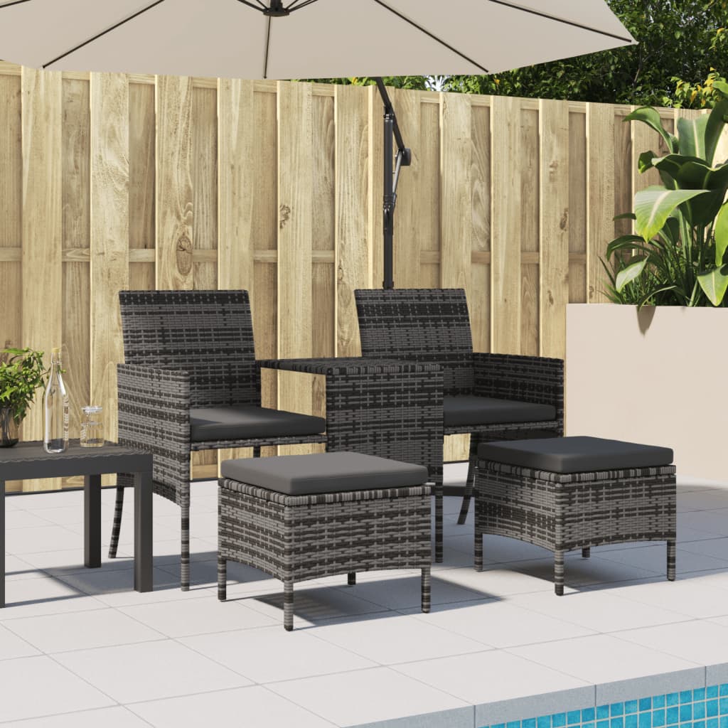 Tuinbank met tafeltje en krukken tweezits poly rattan grijs is nu te koop bij PeponiXL, paradijselijk wonen!