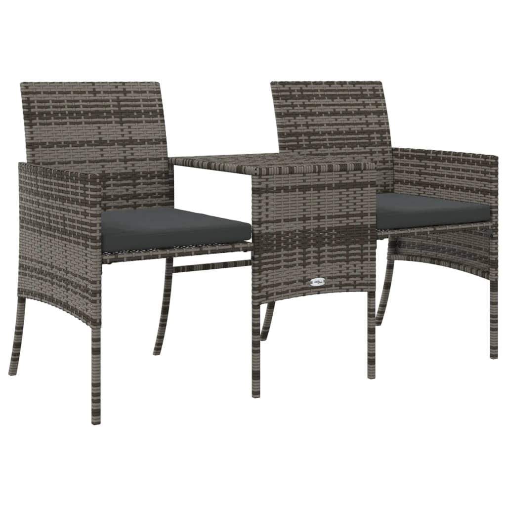 Tuinbank met tafeltje en krukken tweezits poly rattan grijs is nu te koop bij PeponiXL, paradijselijk wonen!