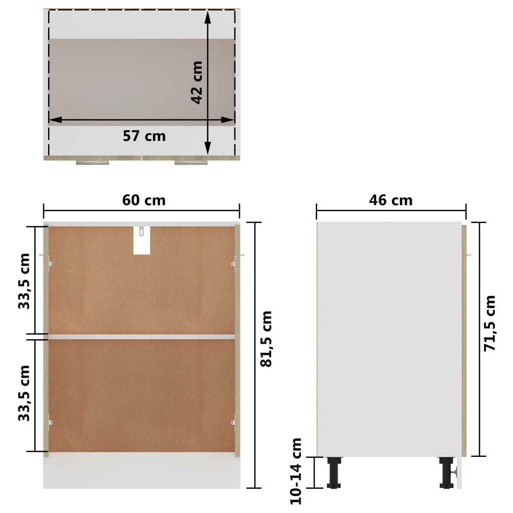 Onderkast Lyon 60x46x81,5 cm bewerkt hout sonoma eikenkleurig is nu te koop bij PeponiXL, paradijselijk wonen!