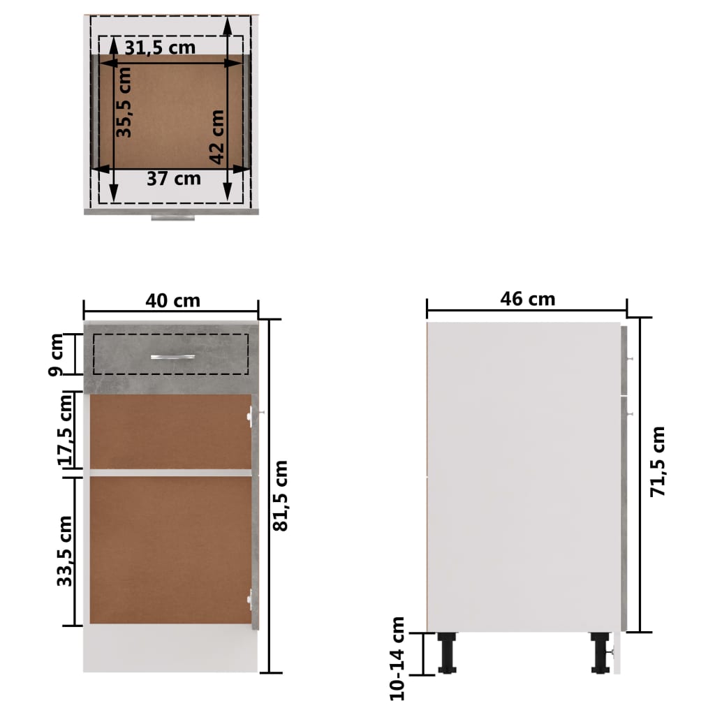 Onderkast met lade 40x46x81,5 cm bewerkt hout betongrijs is nu te koop bij PeponiXL, paradijselijk wonen!