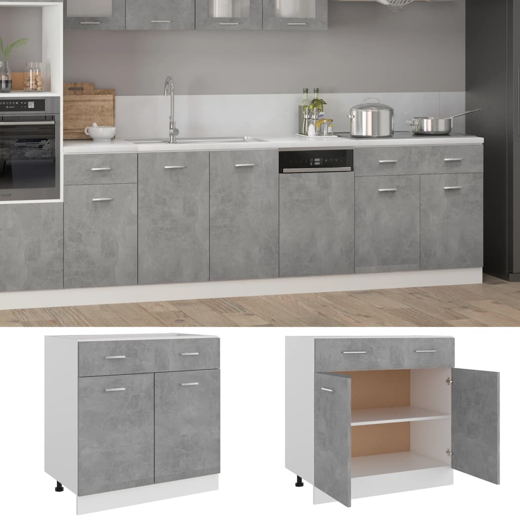 Onderkast met lade 80x46x81,5 cm bewerkt hout betongrijs is nu te koop bij PeponiXL, paradijselijk wonen!