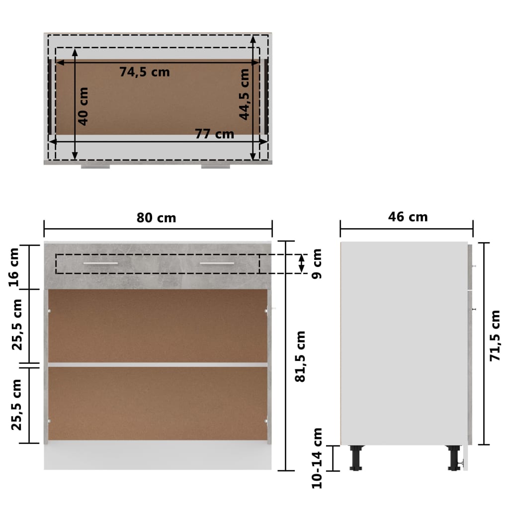 Onderkast met lade 80x46x81,5 cm bewerkt hout betongrijs is nu te koop bij PeponiXL, paradijselijk wonen!